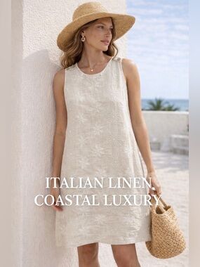 Terzo Millennio Made in Italy 100% Linen Embroidered Shift Dress | Boho Coastal